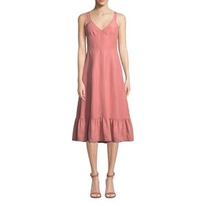 Rebecca Taylor Sleeveless Lace-Up Cotton/Linen Slip Pink  Dress Size US 14